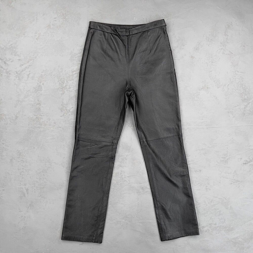 Vintage 1990s Clio Black Genuine Leather High Waisted Pants Fit 28 x 29